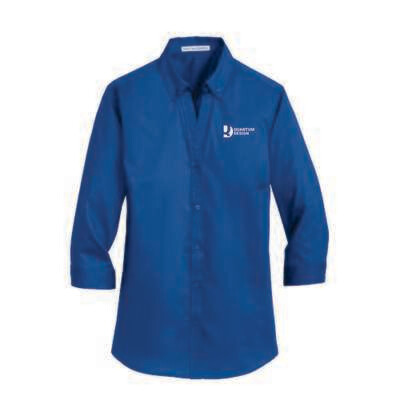 Port Authority Ladies 3/4 Sleeve Twill Shirt, Embroidered Logo on Left Chest, 8 Colors Available