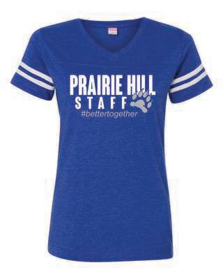 PRAIRIE HILL STAFF WOMEN'S FOOTBALL V-NECK TEE, 2 COLOR OPTIONS