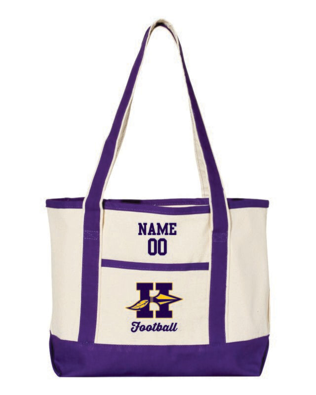 HONONEGAH FOOTBALL TOTE BAG, NATURAL/PURPLE