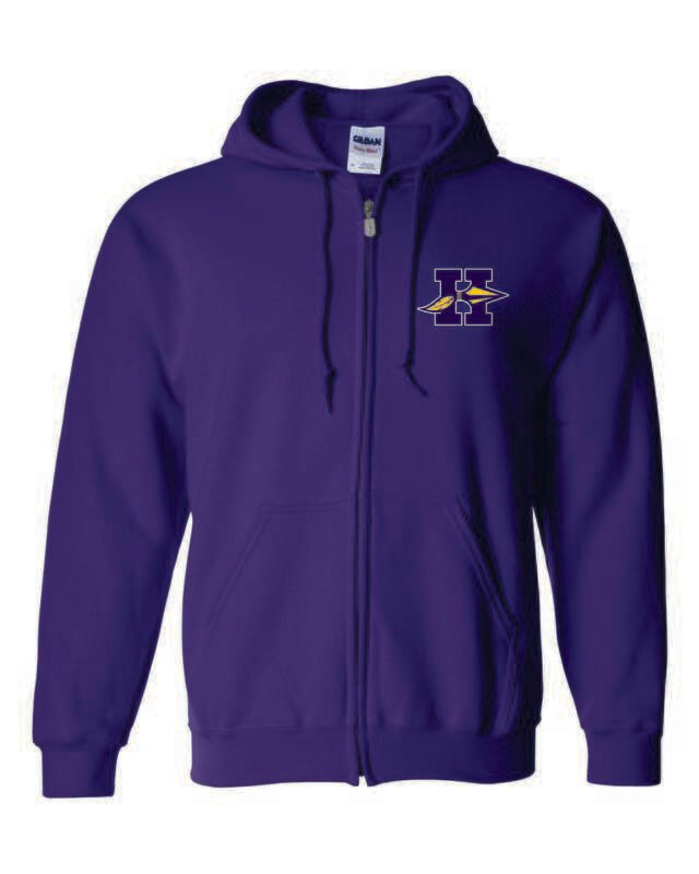 Hononegah Full-Zip Hooded Sweatshirt, Embroidered, Purple