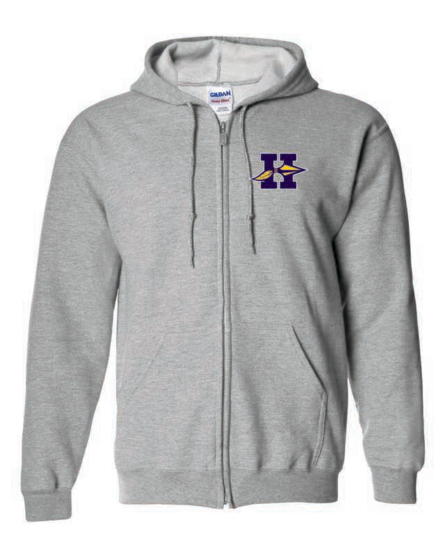 Hononegah Full-Zip Hooded Sweatshirt, Embroidered, Sport Grey