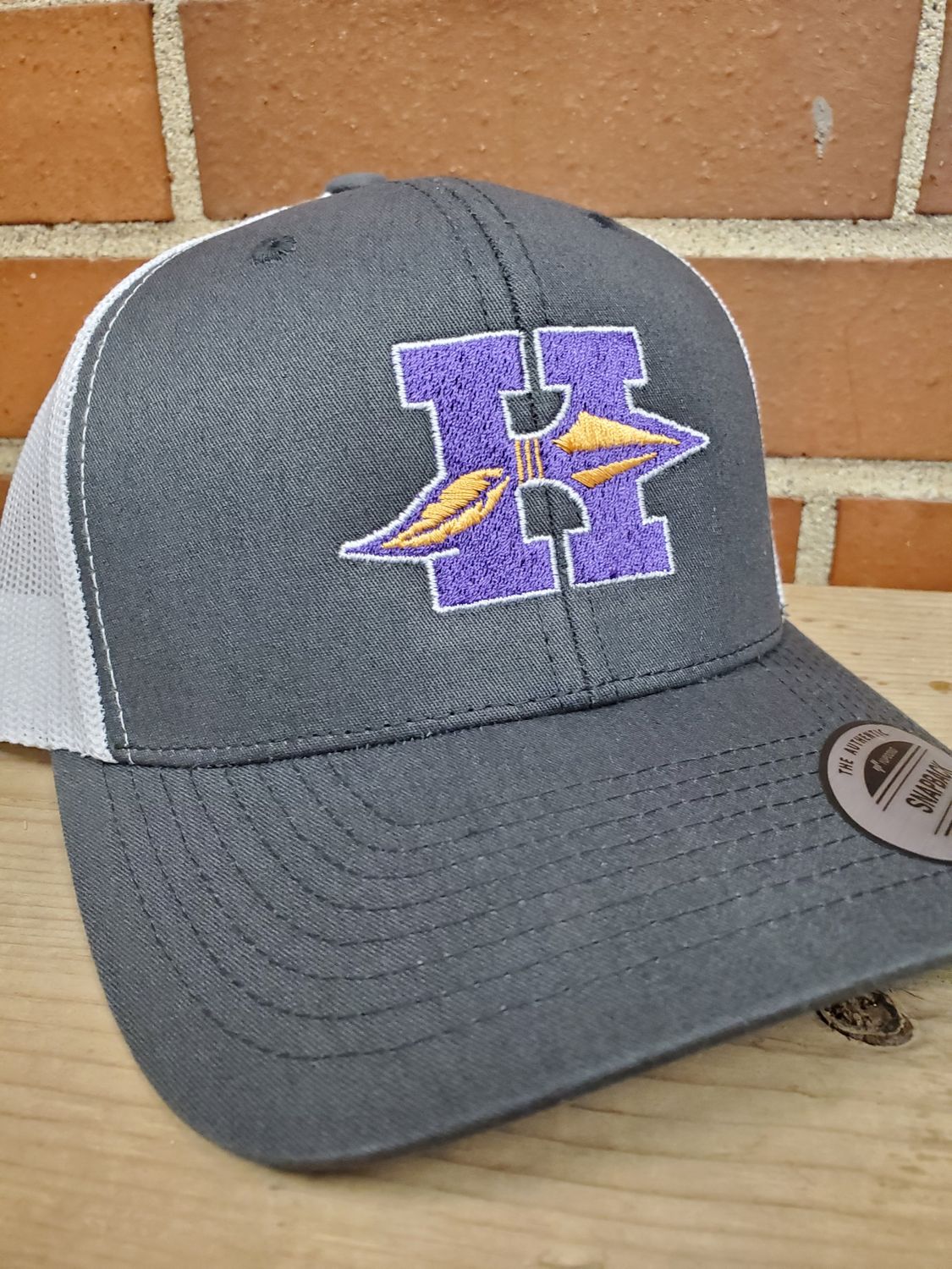 Hononegah Trucker Cap, Embroidered, Charcoal/White