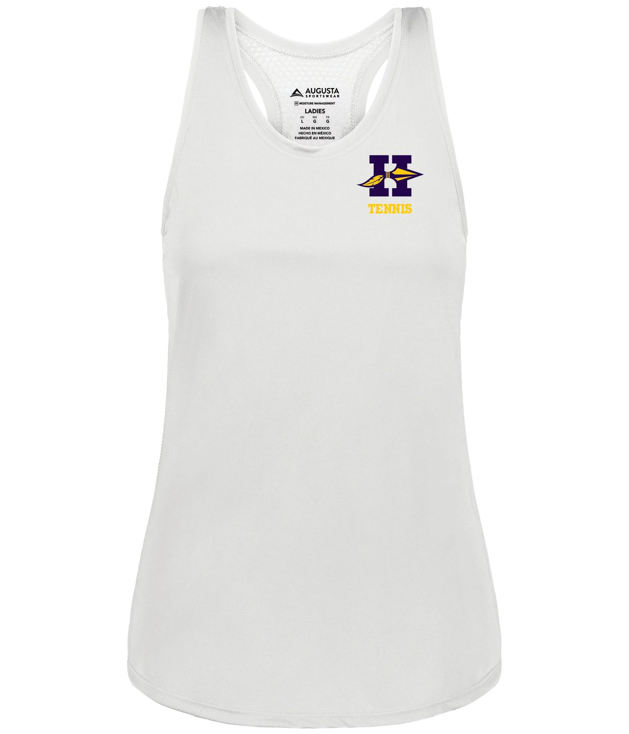 Hononegah Tennis Ladies Sojourner Racerback Tank Top, White