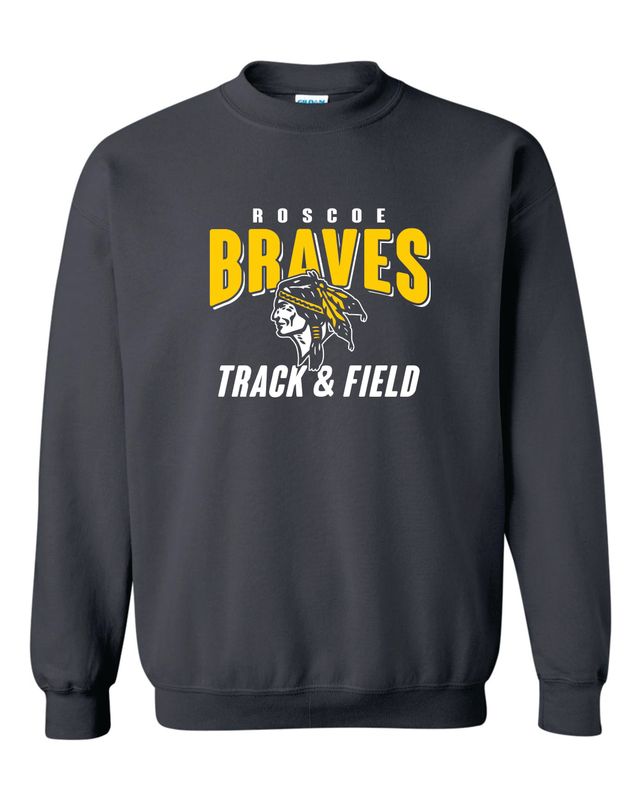 ROSCOE BRAVES TRACK &amp; FIELD CREWNECK SWEATSHIRT, CHARCOAL