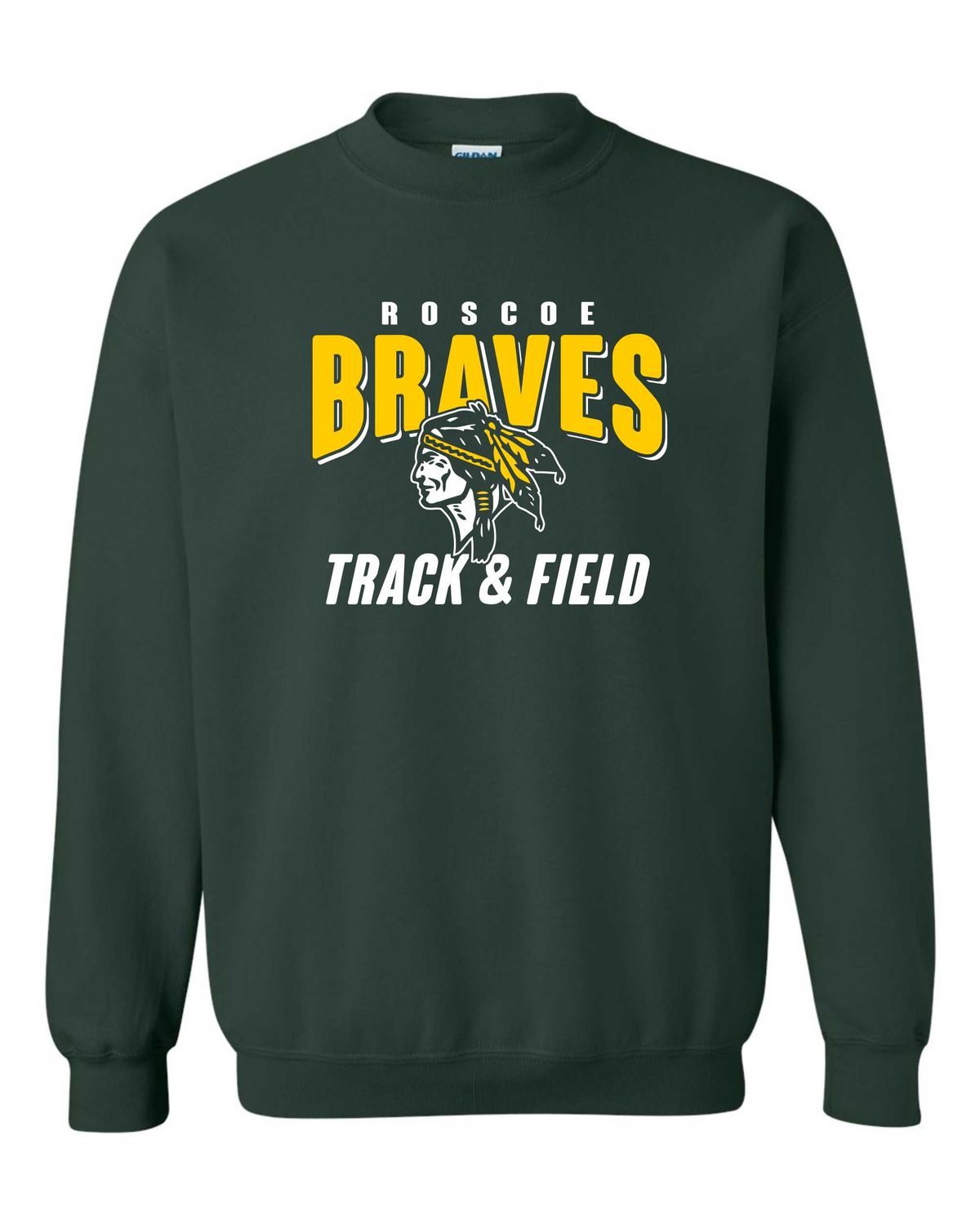 ROSCOE BRAVES TRACK &amp; FIELD CREWNECK SWEATSHIRT, FOREST GREEN