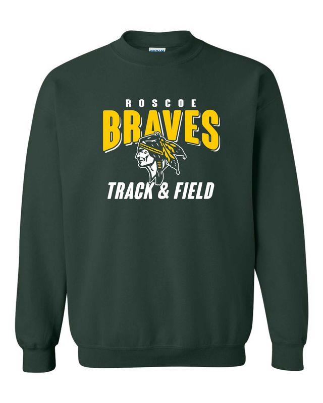 ROSCOE BRAVES TRACK &amp; FIELD CREWNECK SWEATSHIRT, FOREST GREEN