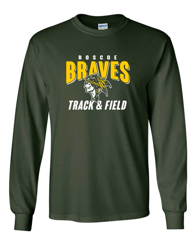 ROSCOE BRAVES TRACK &amp; FIELD LONG SLEEVE T-SHIRT, FOREST GREEN