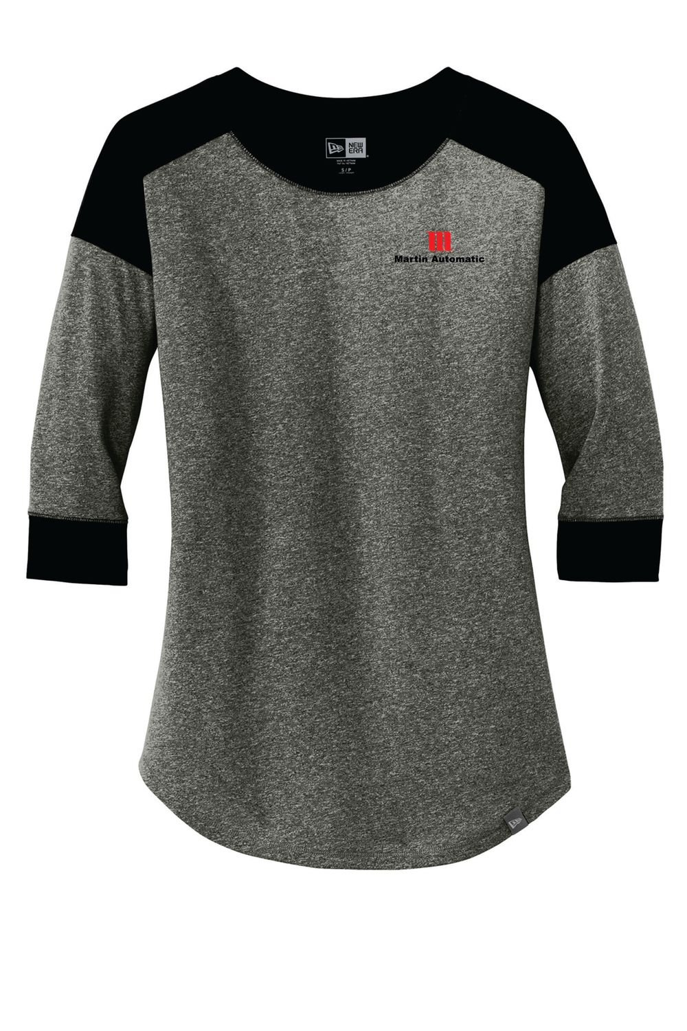 Martin Automatic New Era Women&#39;s 3/4 Sleeve Baseball Tee, Black/Black Twist