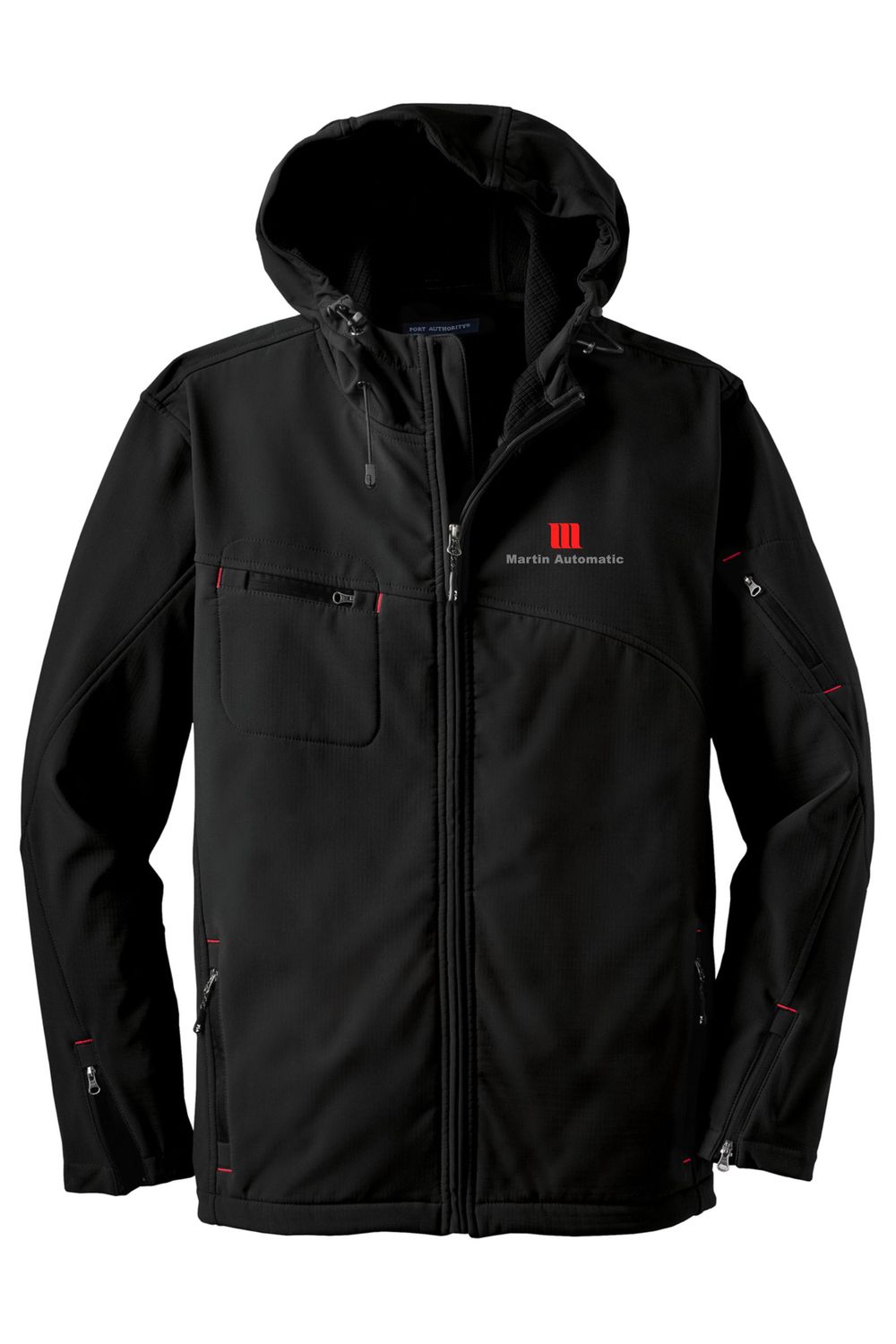 Martin Automatic Textured Hooded Soft Shell Jacket, Black/Engine Red