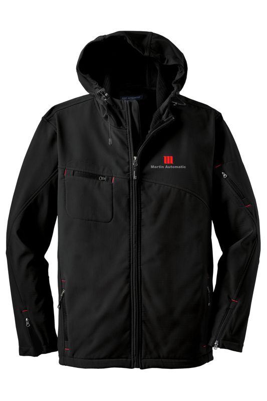 Martin Automatic Textured Hooded Soft Shell Jacket, Black/Engine Red