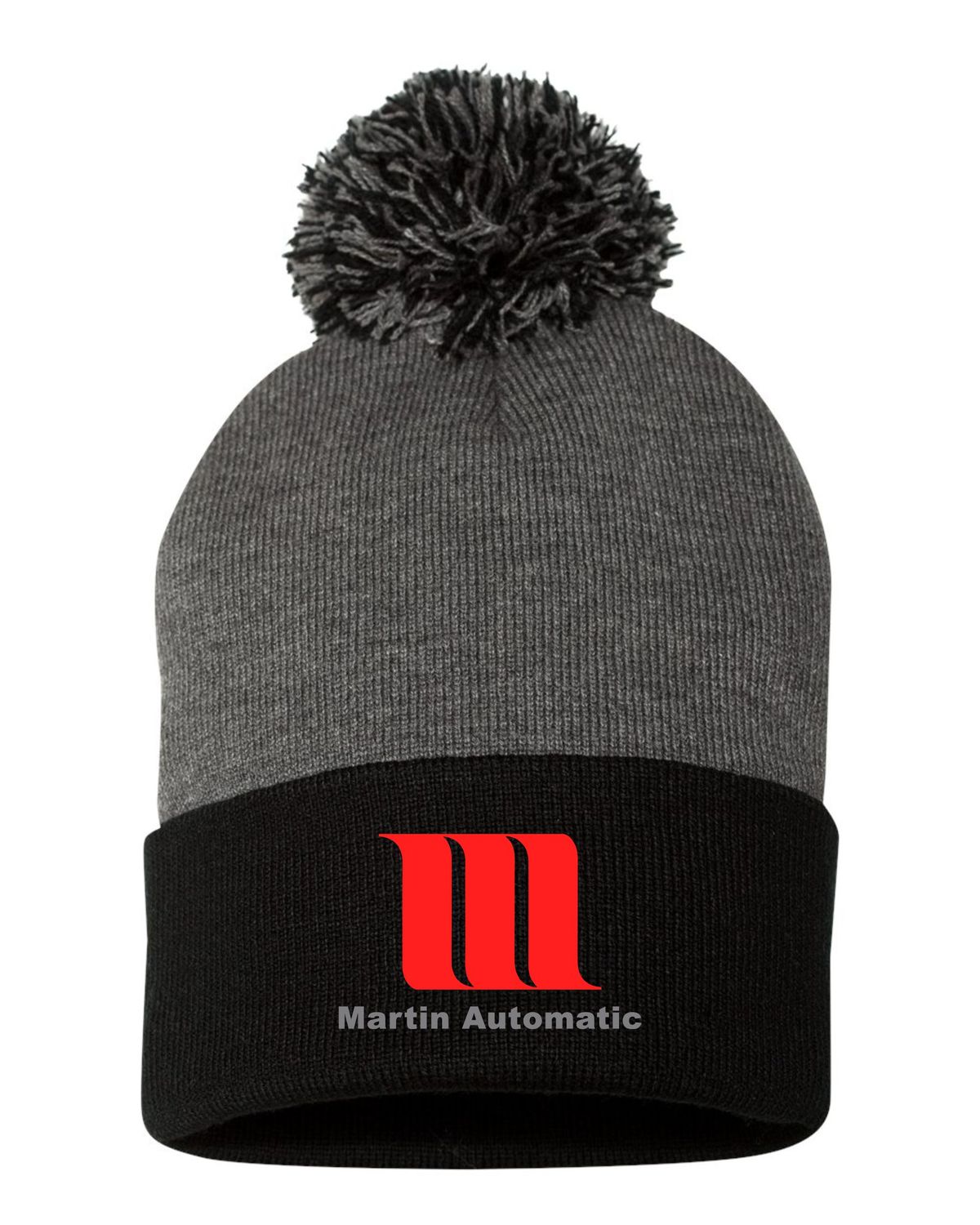 Martin Automatic Pom-Pom Cuffed Beanie, Dark Heather Grey/Black