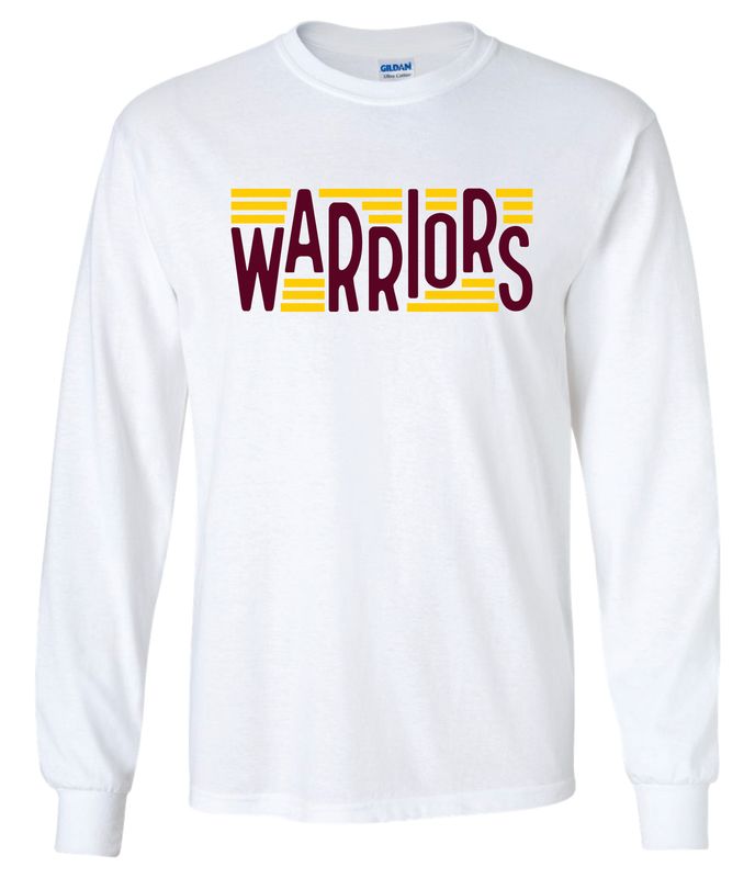 WARRIORS LONG SLEEVE T-SHIRT, WHITE ***GLITTER LOGO***