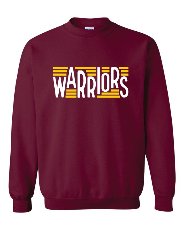 WARRIORS CREWNECK SWEATSHIRT, MAROON ***GLITTER LOGO***