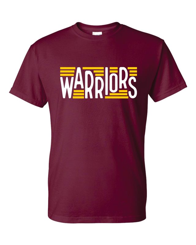 WARRIORS T-SHIRT, MAROON ***GLITTER LOGO***