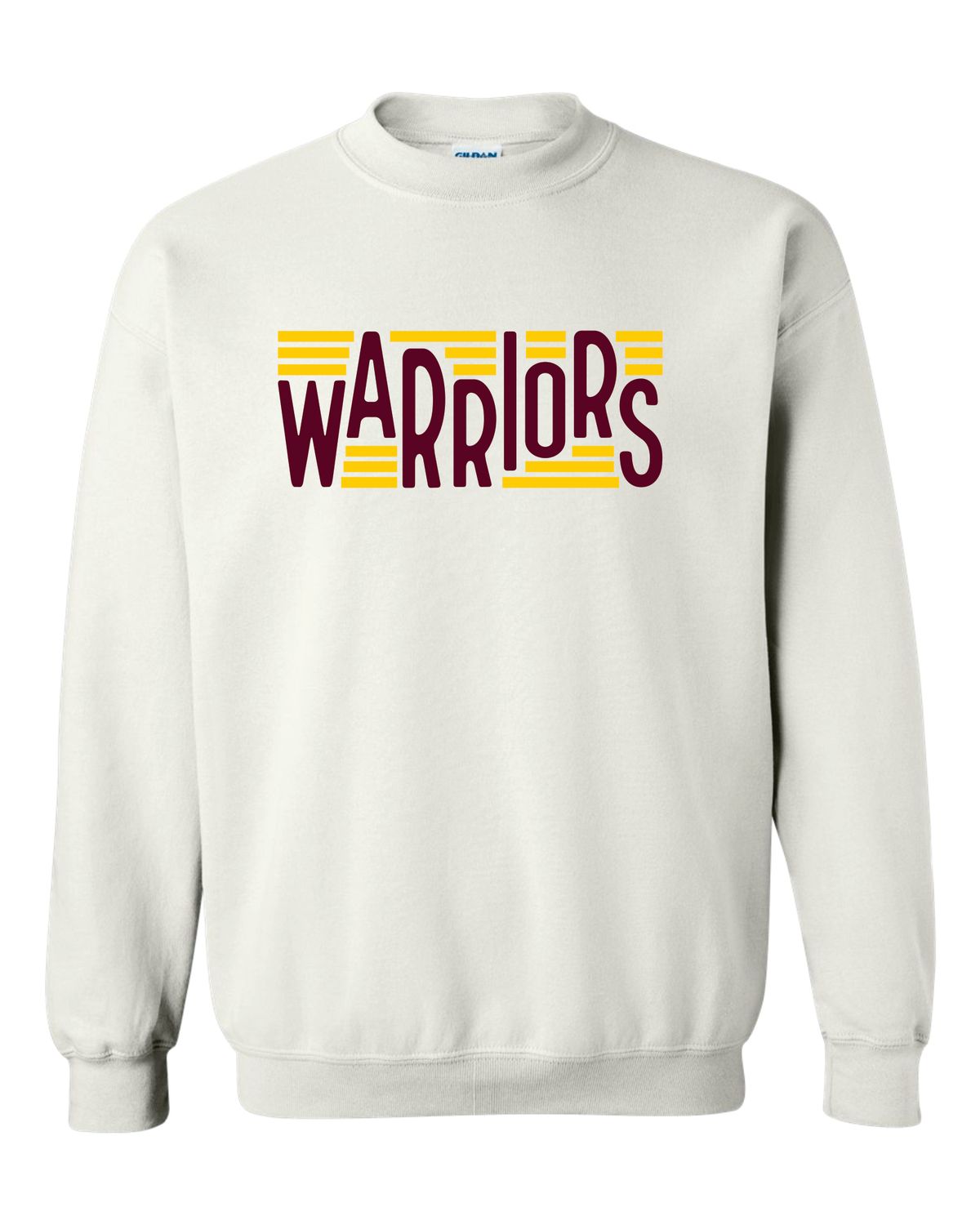 WARRIORS CREWNECK SWEATSHIRT, WHITE ***GLITTER LOGO***
