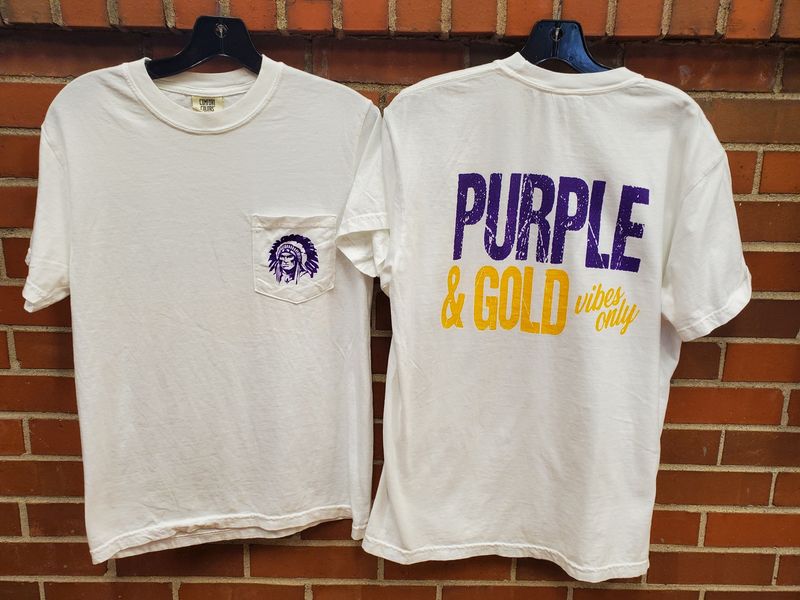 Purple &amp; Gold Vibes Garment-Dyed Pocket T-shirt, White