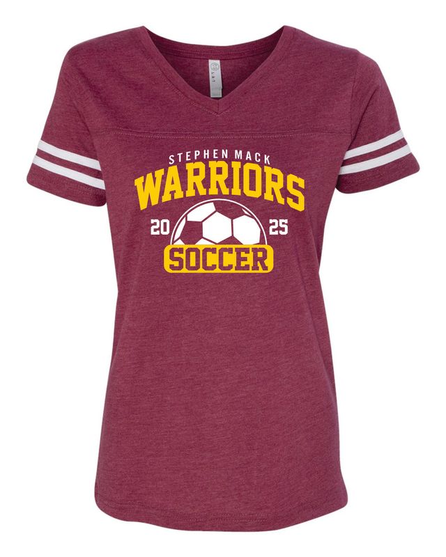 STEPHEN MACK SOCCER WOMEN&#39;S FOOTBALL V-NECK TEE, VINTAGE BURGUNDY/WHITE