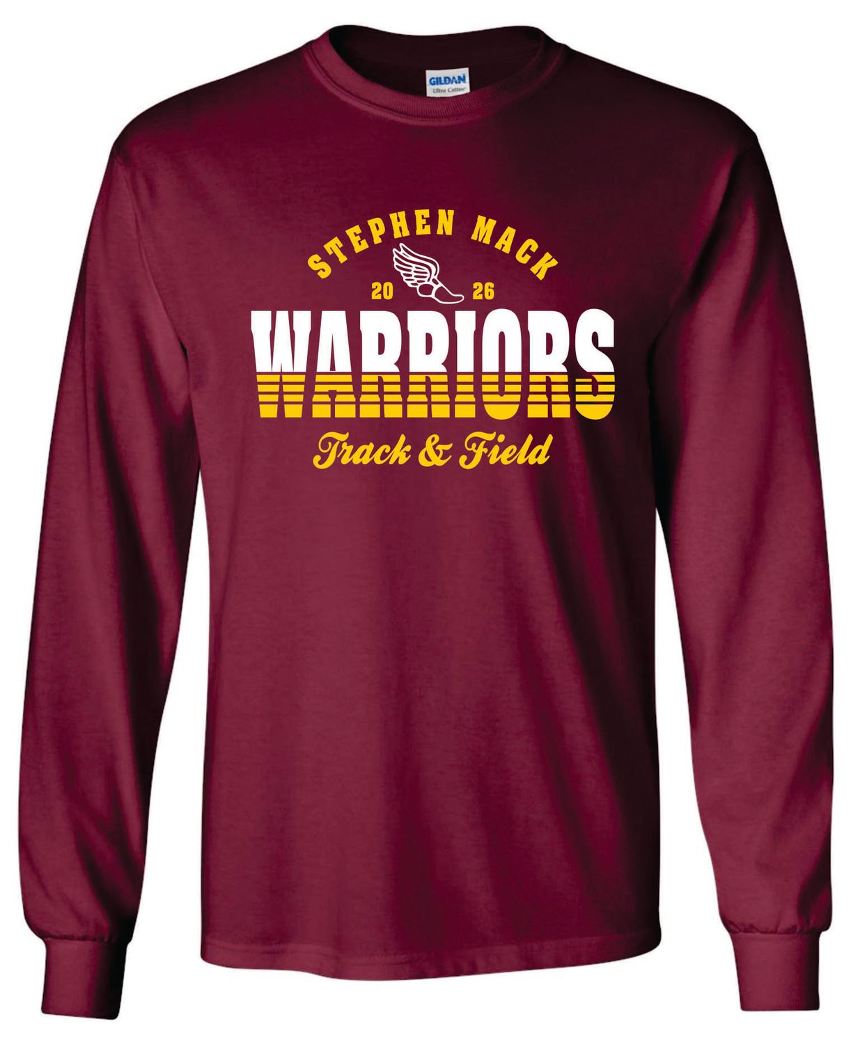 STEPHEN MACK TRACK &amp; FIELD LONG SLEEVE T-SHIRT, MAROON