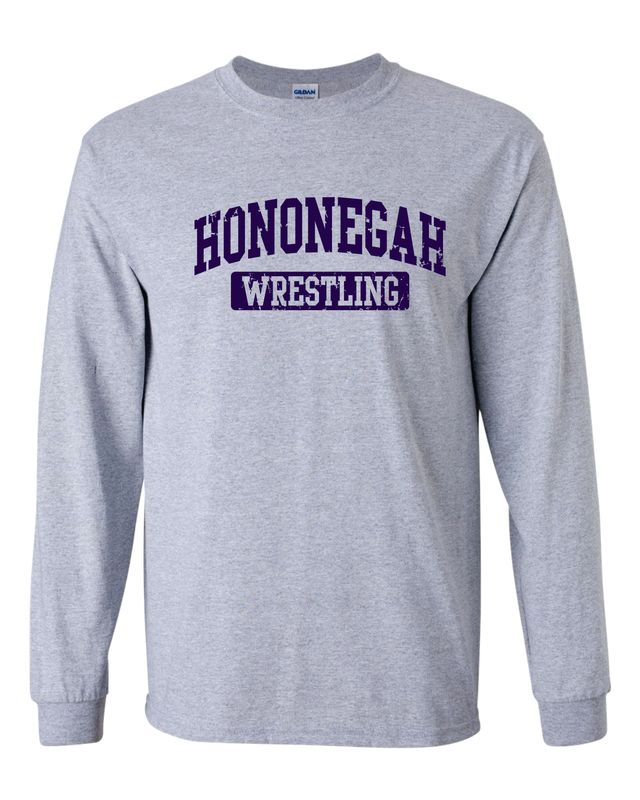 HONONEGAH WRESTLING LONG SLEEVE T-SHIRT, SPORT GREY