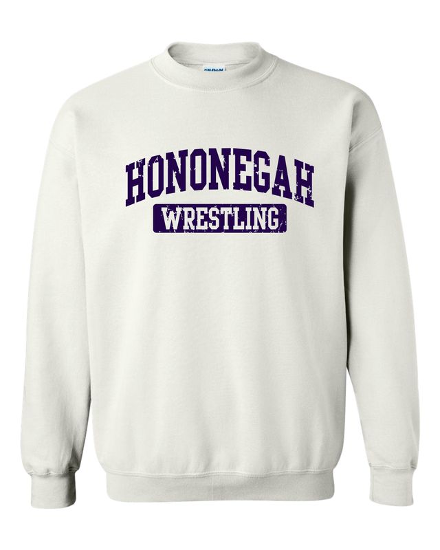 HONONEGAH WRESTLING CREWNECK SWEATSHIRT, WHITE