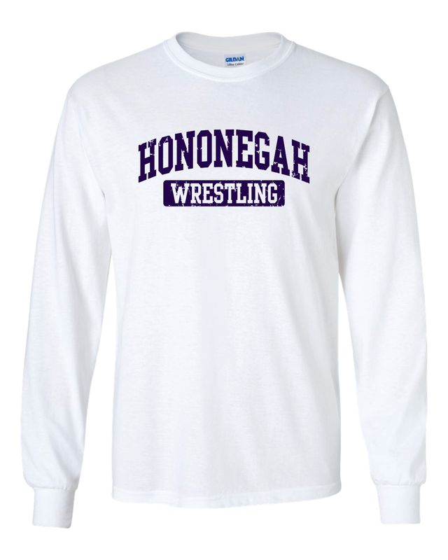 HONONEGAH WRESTLING LONG SLEEVE T-SHIRT, WHITE