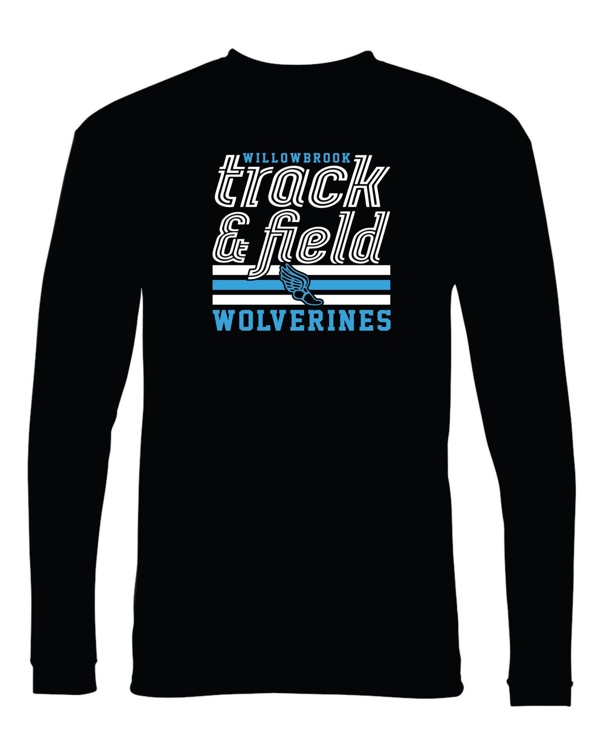 Willowbrook Track &amp; Field Long Sleeved Performance T-shirt, Black