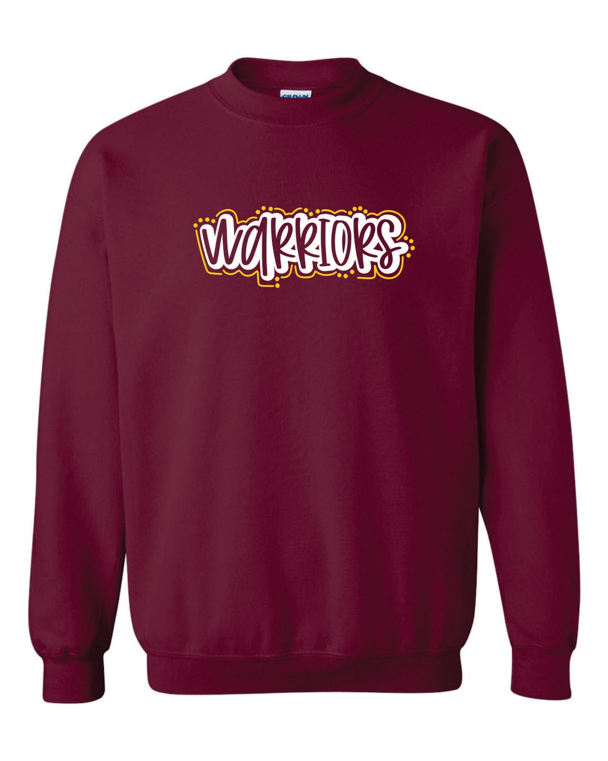 WARRIORS CREWNECK SWEATSHIRT, MAROON ***GLITTER LOGO***