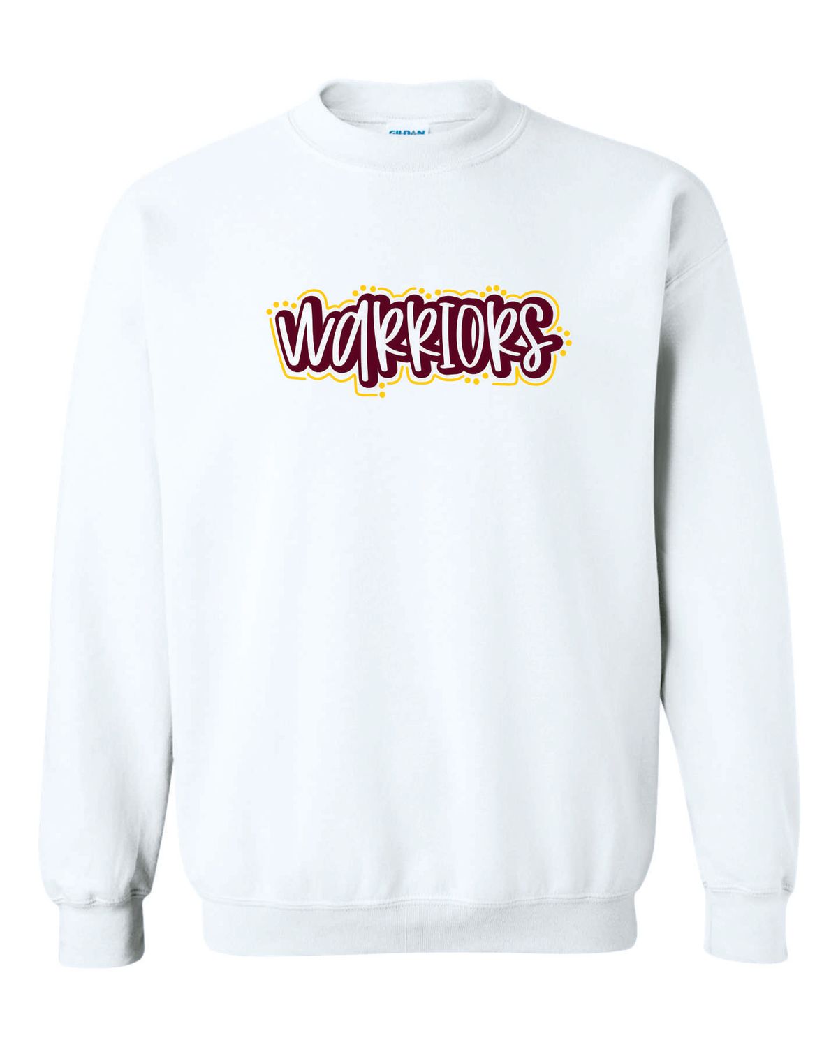 WARRIORS CREWNECK SWEATSHIRT, WHITE ***GLITTER LOGO***