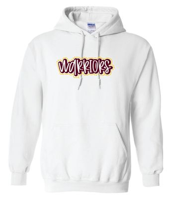 WARRIORS HOODED SWEATSHIRT, WHITE ***GLITTER LOGO***