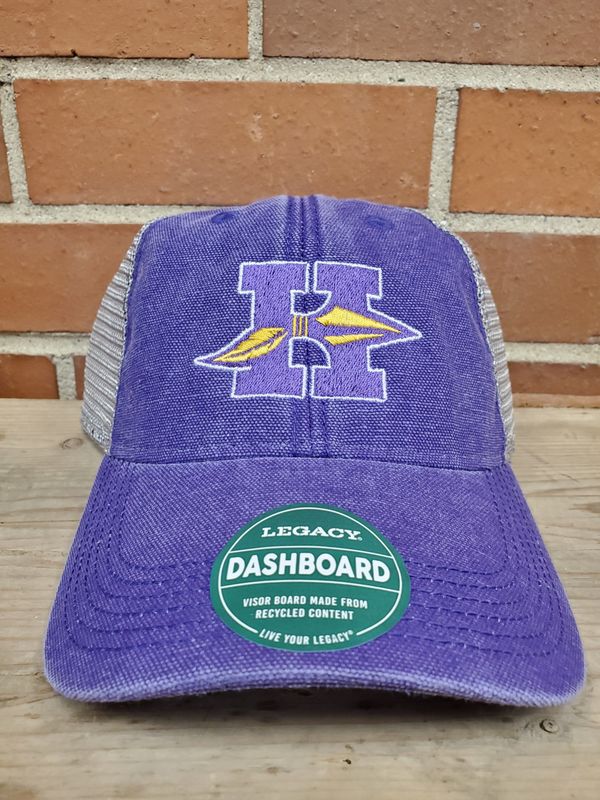 Hononegah Legacy Dashboard Trucker Cap, Embroidered, Purple/Grey