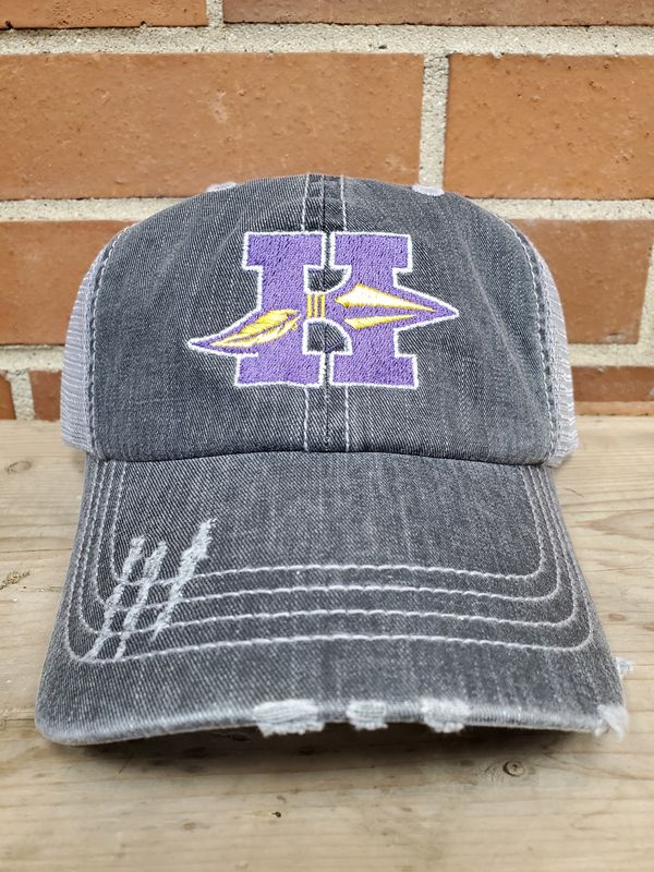 Hononegah Distressed Contrast Stitch Cap, Embroidered, Black/Grey