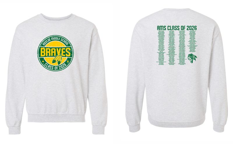 Roscoe Middle School Class of 2026 Crewneck Sweatshirt, Ash Grey