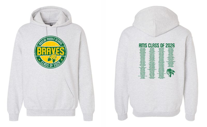Roscoe Middle School Class of 2026 Hooded Sweatshirt, Ash Grey