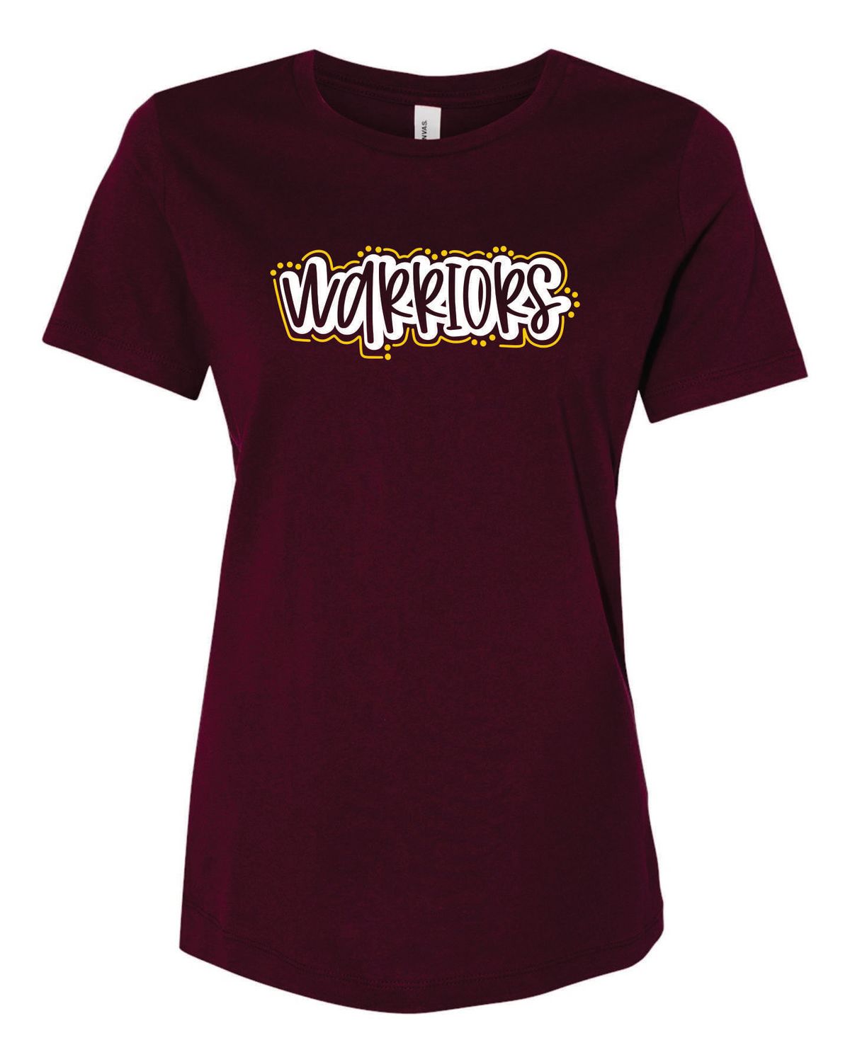 WARRIORS WOMEN'S RELAXED TEE, MAROON ***GLITTER LOGO***