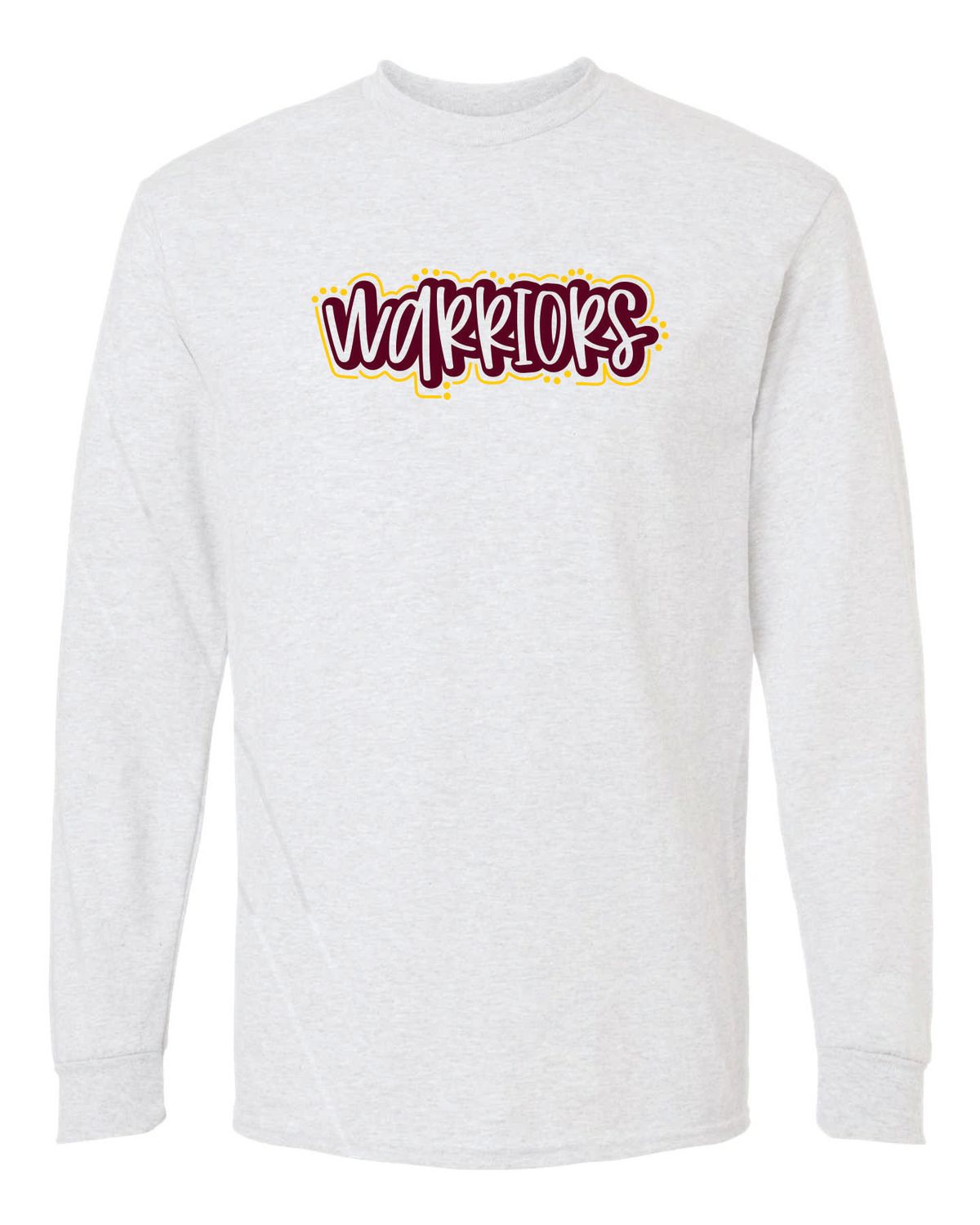 WARRIORS LONG SLEEVE T-SHIRT, ASH GREY ***GLITTER LOGO***