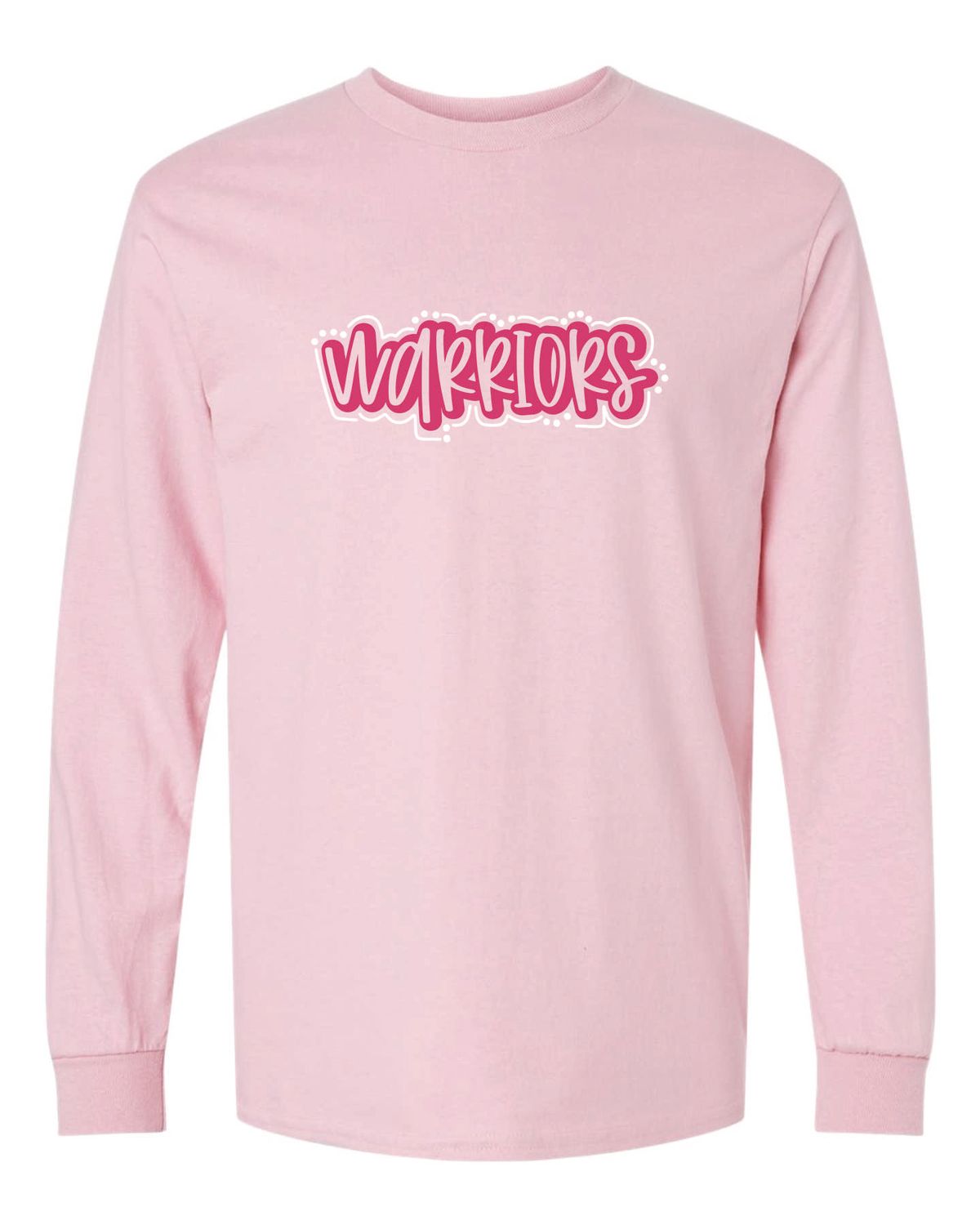 WARRIORS LONG SLEEVE T-SHIRT, LIGHT PINK ***GLITTER LOGO***