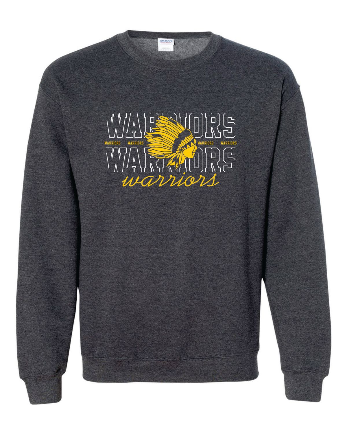 WARRIORS MASCOT CREWNECK SWEATSHIRT, DARK HEATHER GREY
