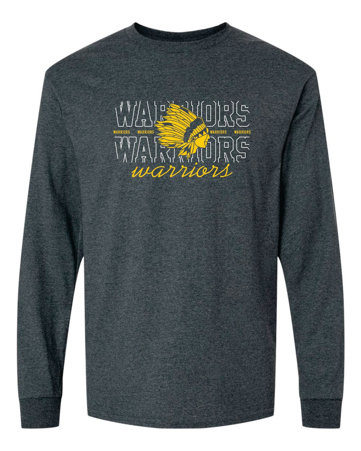 WARRIORS MASCOT LONG SLEEVE T-SHIRT, DARK HEATHER GREY