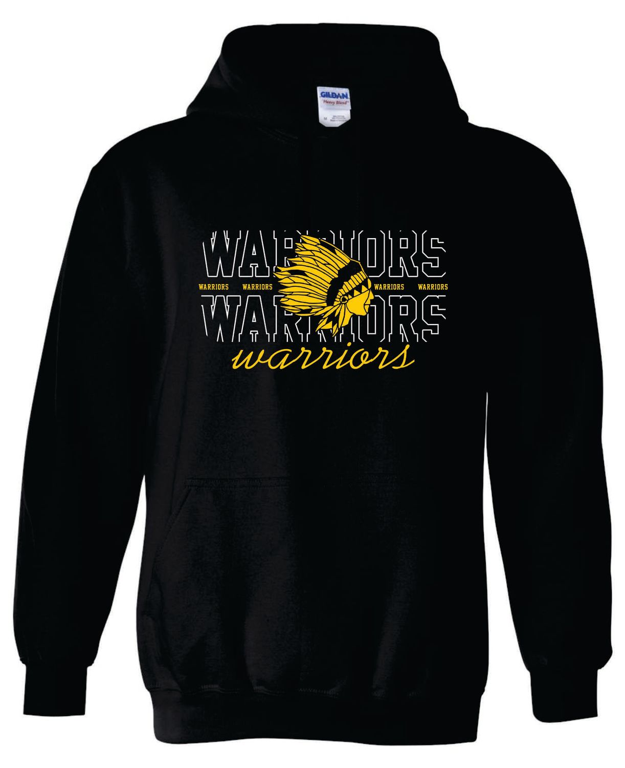 WARRIORS MASCOT HOODED SWEATSHIRT, BLACK