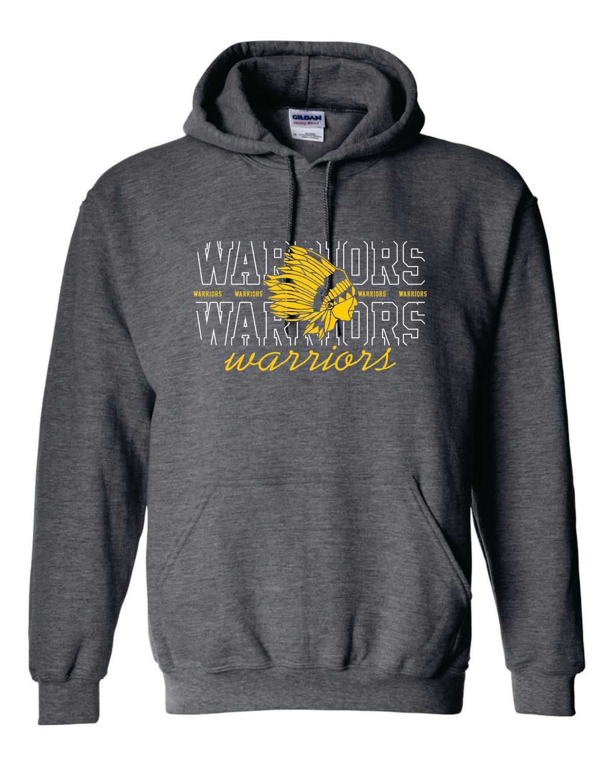 WARRIORS MASCOT HOODED SWEATSHIRT, DARK HEATHER GREY