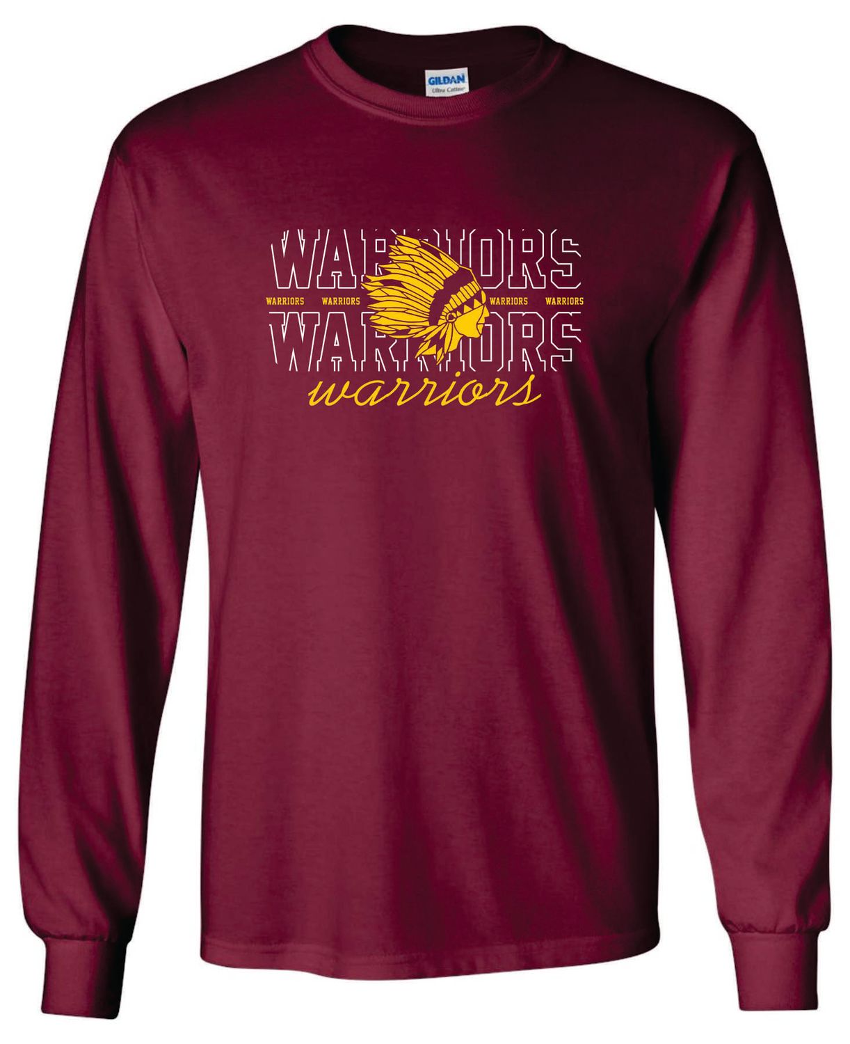WARRIORS MASCOT LONG SLEEVE T-SHIRT, MAROON