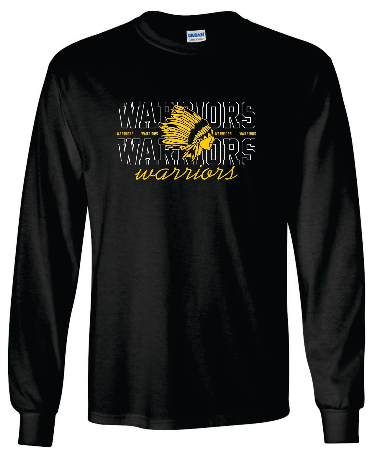 WARRIORS MASCOT LONG SLEEVE T-SHIRT, BLACK