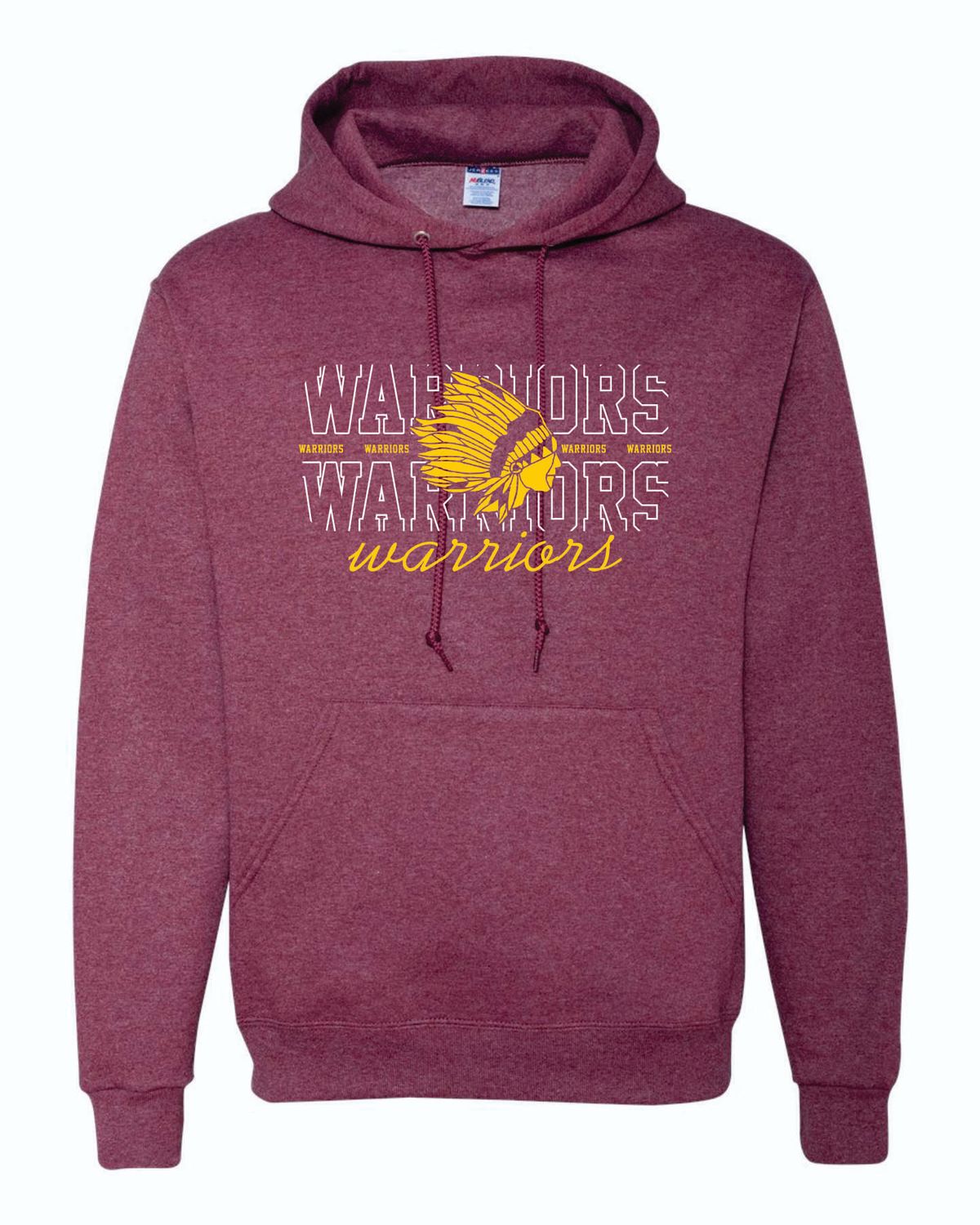 WARRIORS MASCOT HOODED SWEATSHIRT, VINTAGE HEATHER MAROON