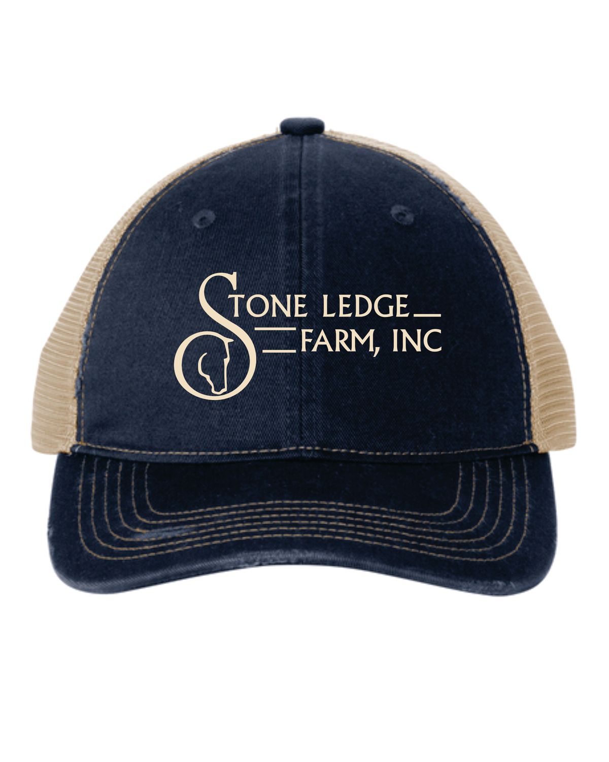 Stone Ledge Farm Distressed Mesh Back Hat, Navy/Khaki