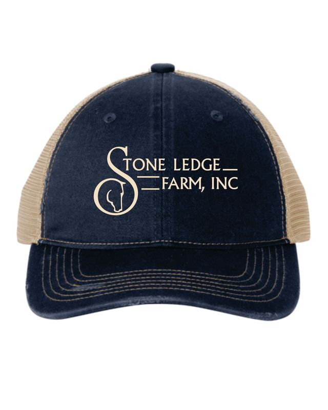Stone Ledge Farm Distressed Mesh Back Hat, Navy/Khaki