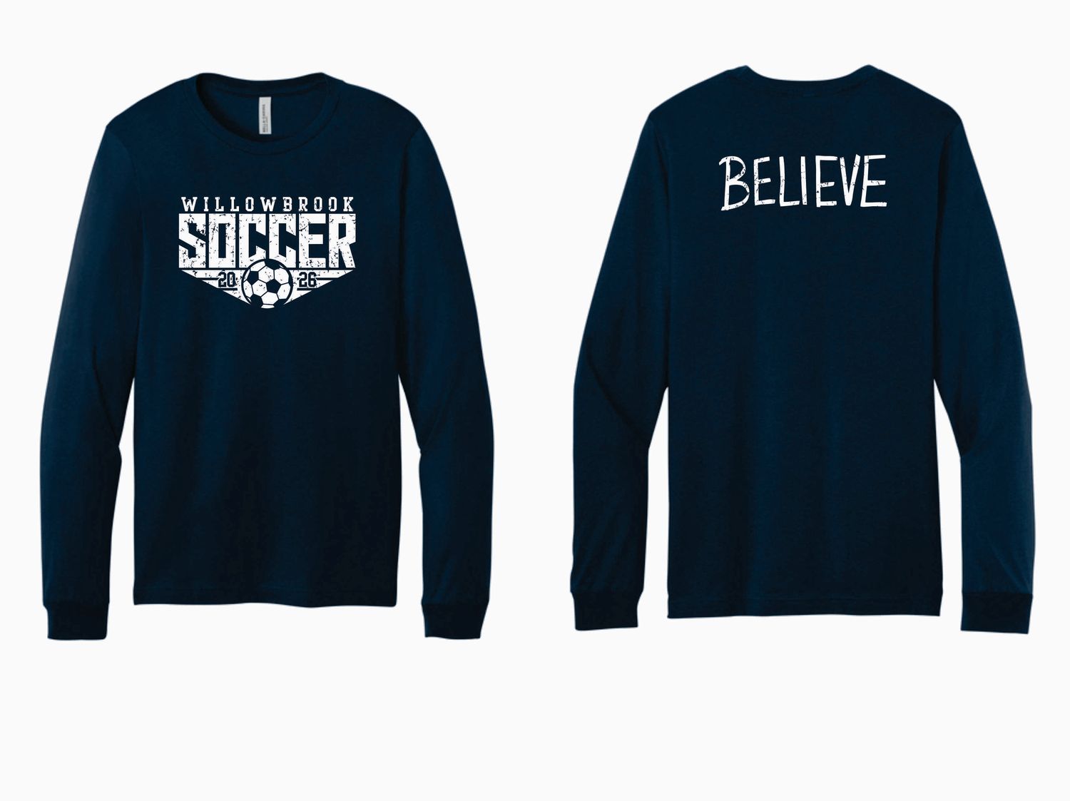 WILLOWBROOK SOCCER LONG SLEEVE T-SHIRT, NAVY