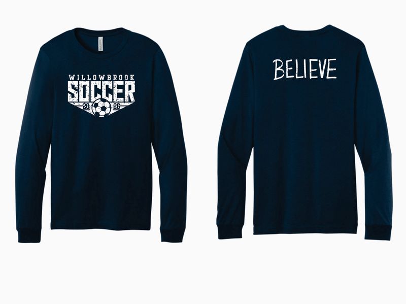WILLOWBROOK SOCCER LONG SLEEVE T-SHIRT, NAVY