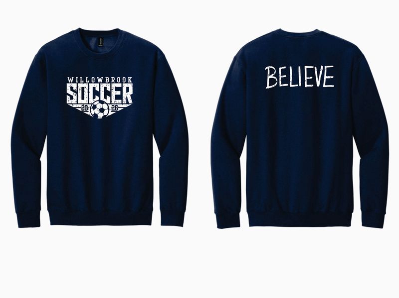 WILLOWBROOK SOCCER CREWNECK SWEATSHIRT, NAVY