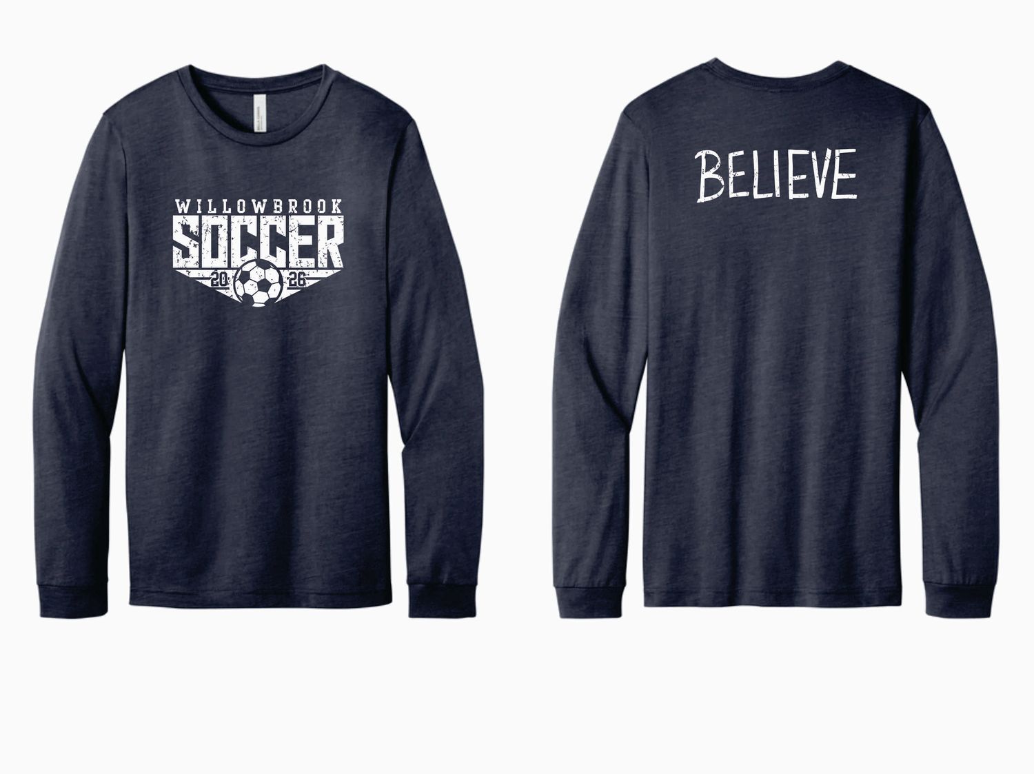 WILLOWBROOK SOCCER LONG SLEEVE T-SHIRT, HEATHER MIDNIGHT NAVY