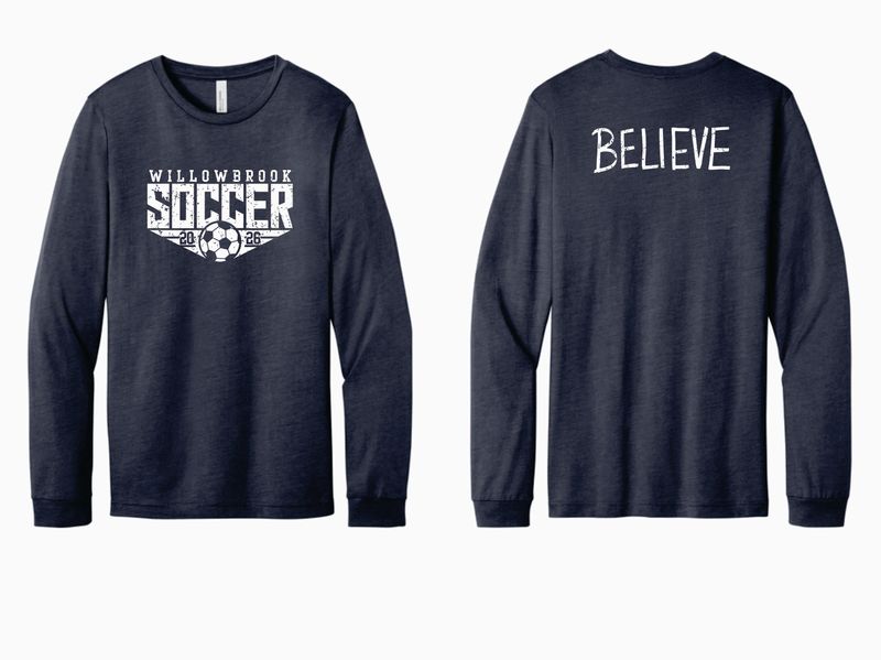 WILLOWBROOK SOCCER LONG SLEEVE T-SHIRT, HEATHER MIDNIGHT NAVY